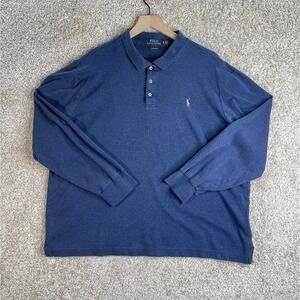 POLO RALPH LAUREN Classic Fit Polo Shirt Mens XL w/Faux Suede Trim Blue Cotton